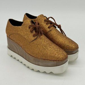 Stella McCartney Elyse Platform Derby Orange Glitter Shoes Women's Sz 37 / US 7